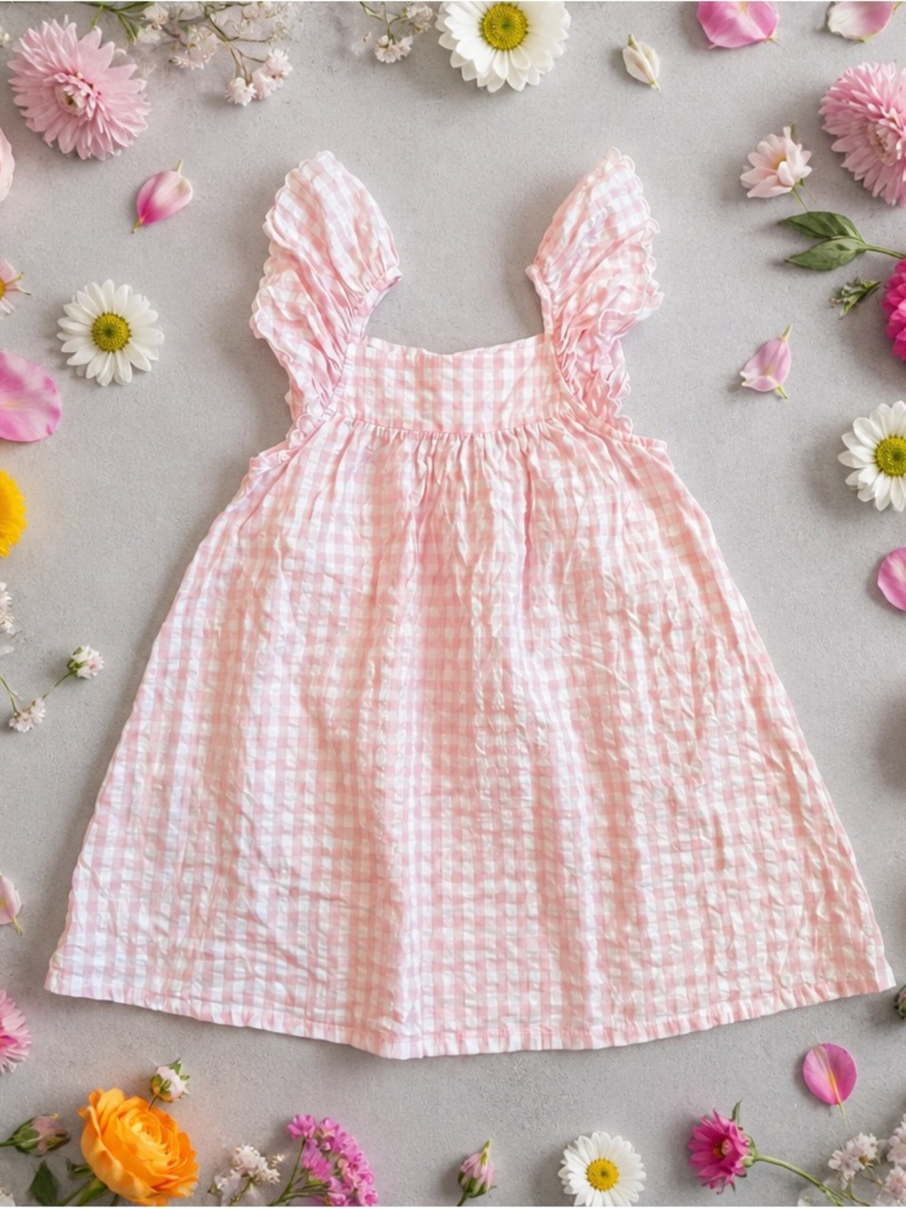 Edgehill Collection Pink Gingham Ruffle Strap Dress